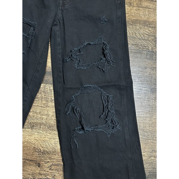 PacSun Women's Ultra High Rise Slim Jeans Size 24‎ Black Distressed Button Fly - Picture 12 of 14